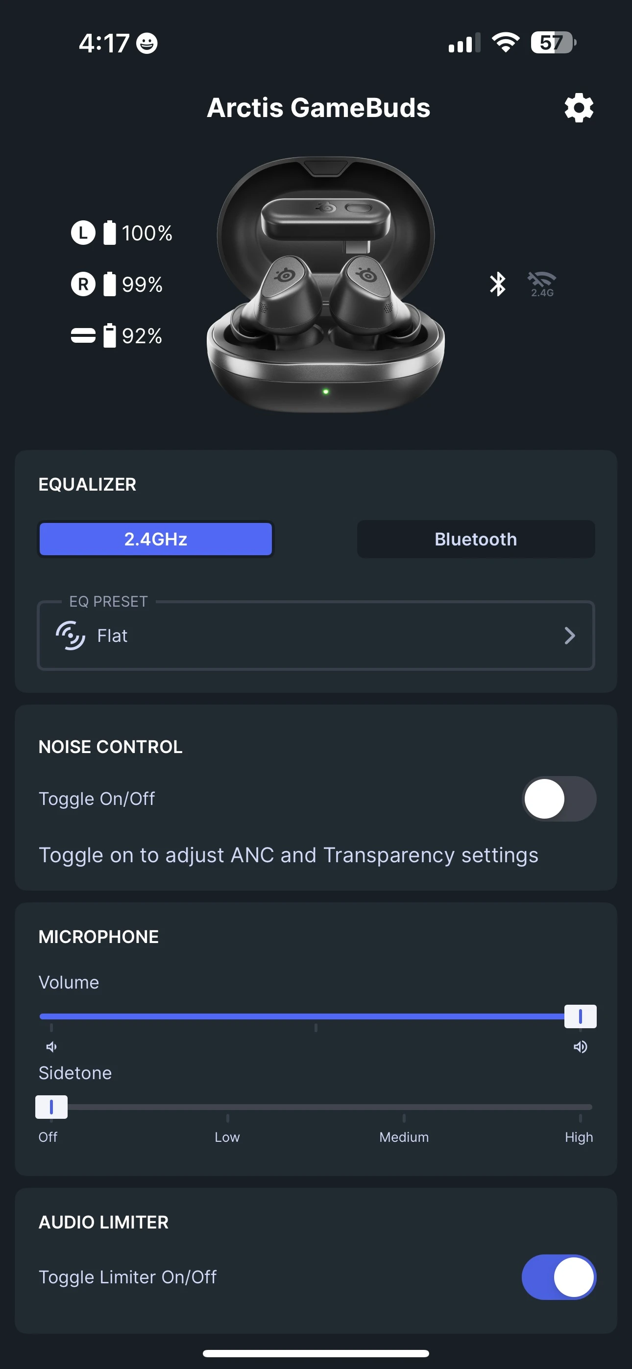 Screenshot of interface of Companion app from SteelSeries.