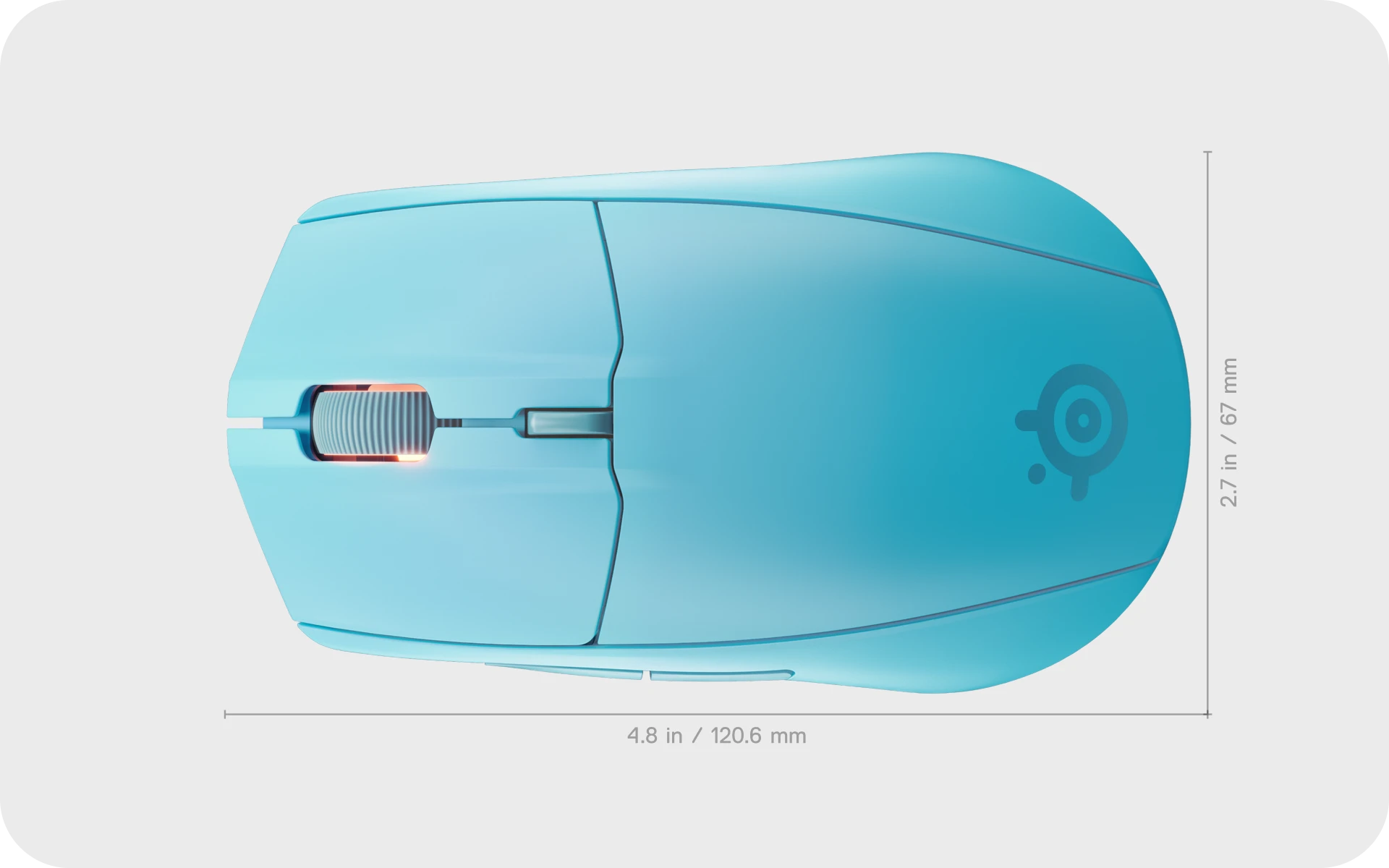 photo showing the Rival 3 Wireless Gen 2 mouse from above showing its dimensions
