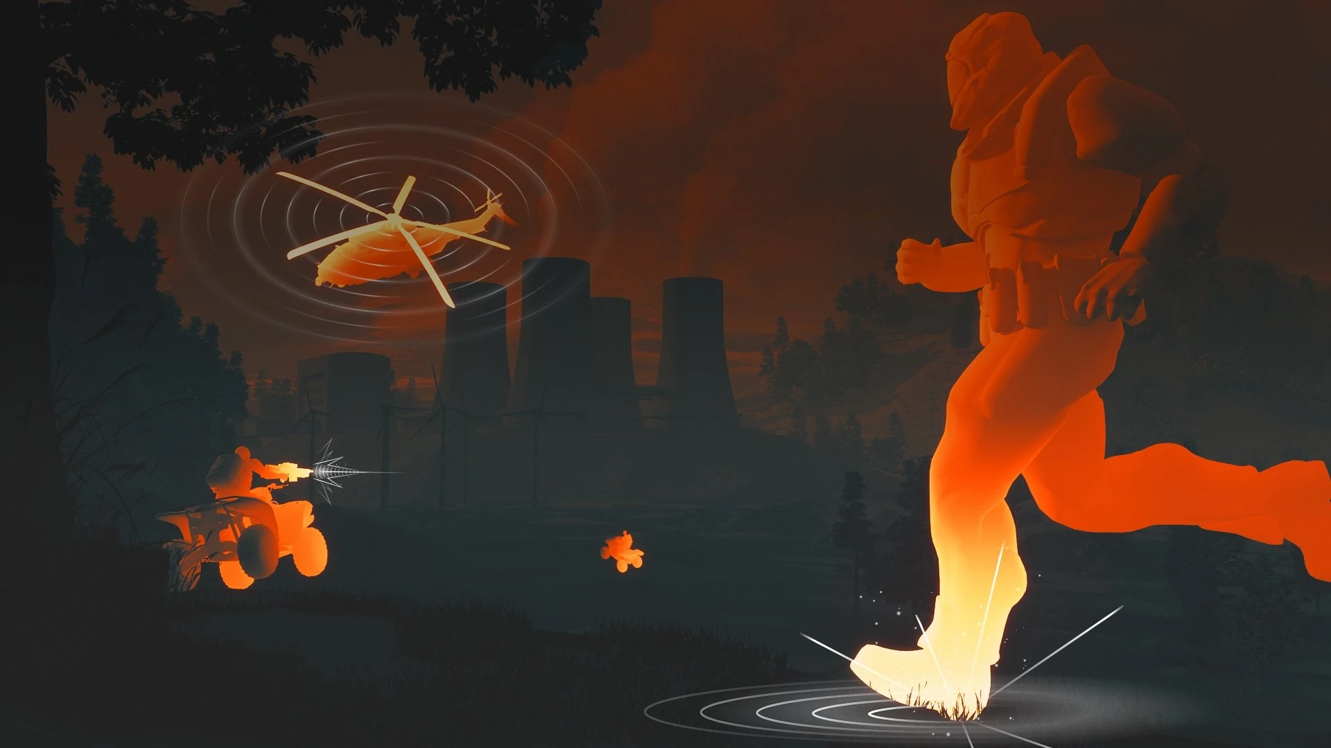 person running through the battlefield