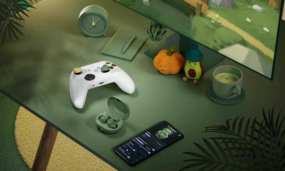 An image of an all matcha colored SteelSeries gaming setup.
