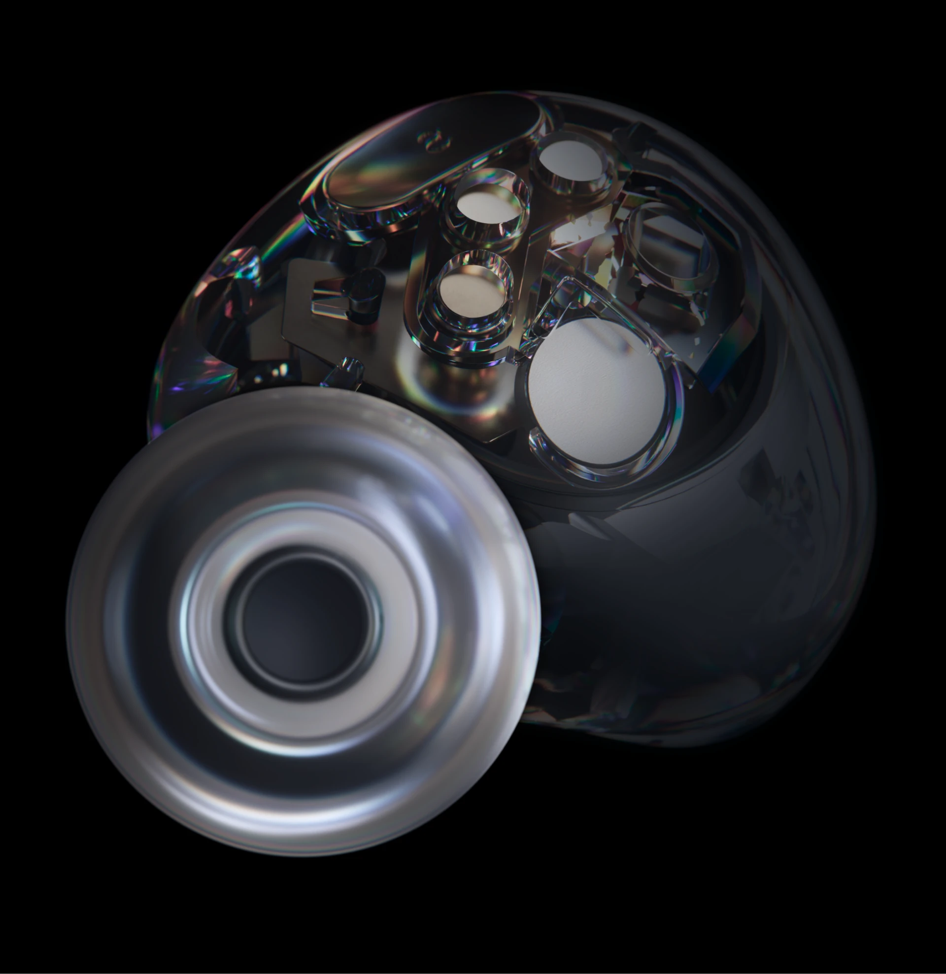 Un par de Arctis Gamebuds con interiores tecnológicos iluminados.