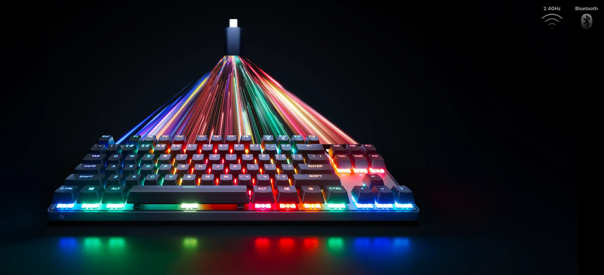 Tastiera da gioco SteelSeries Apex Pro TKL Wireless Gen 3 con illuminazione RGB, dotata di doppia connettività wireless a 2,4 GHz e Bluetooth.