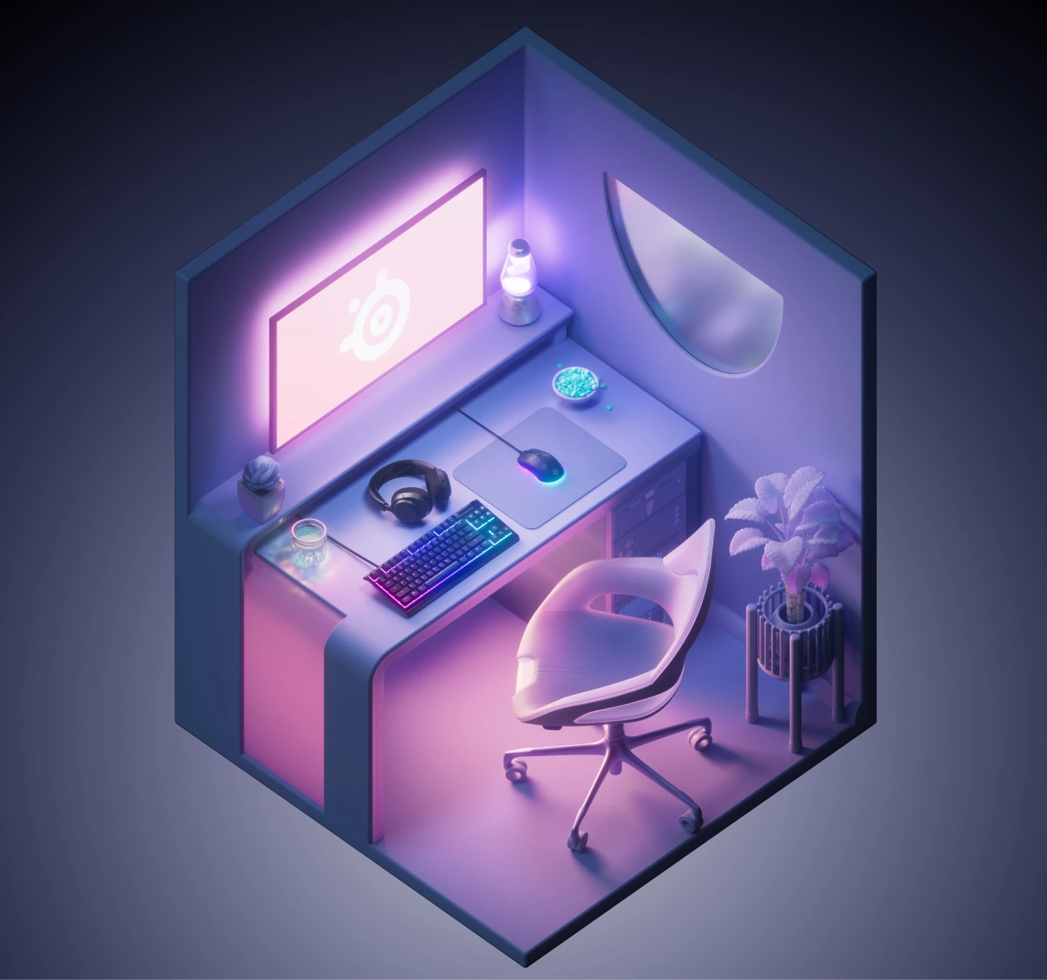 square room highlighted in purple on black background
