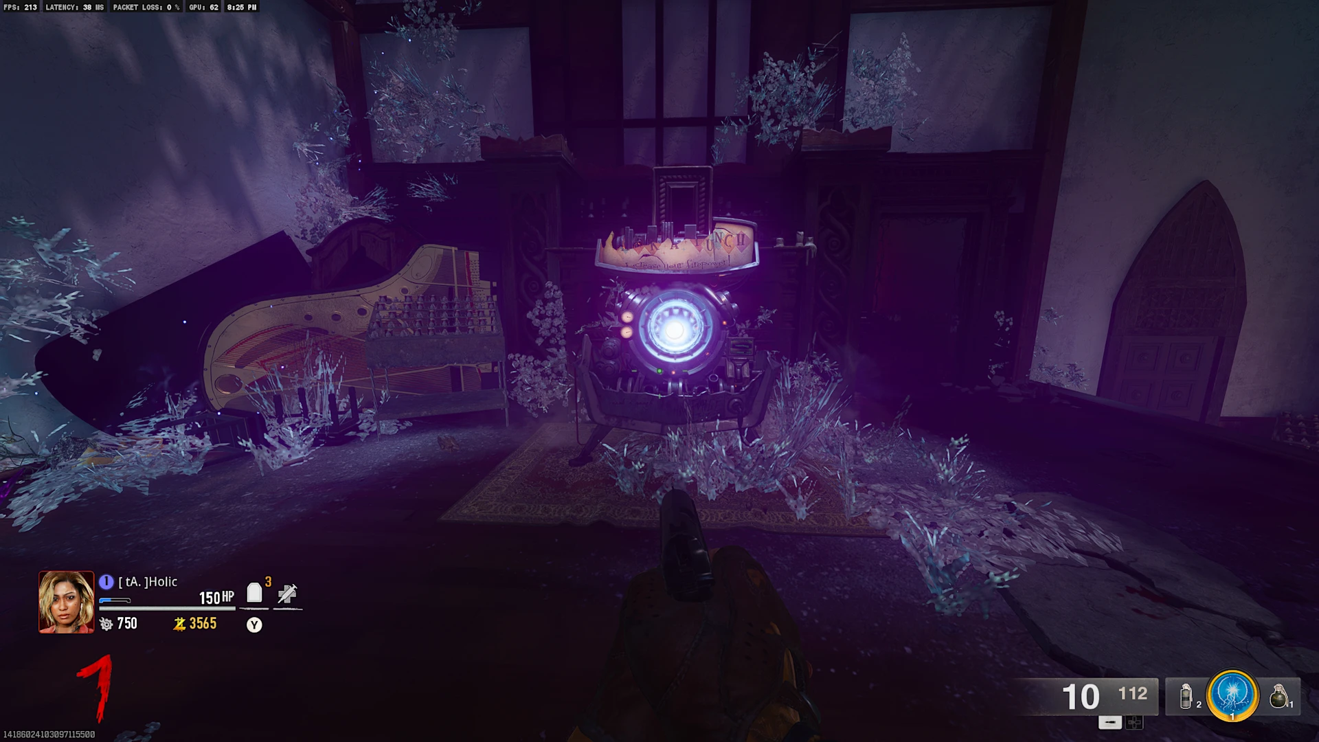 A person firing a gun at a purple mass.