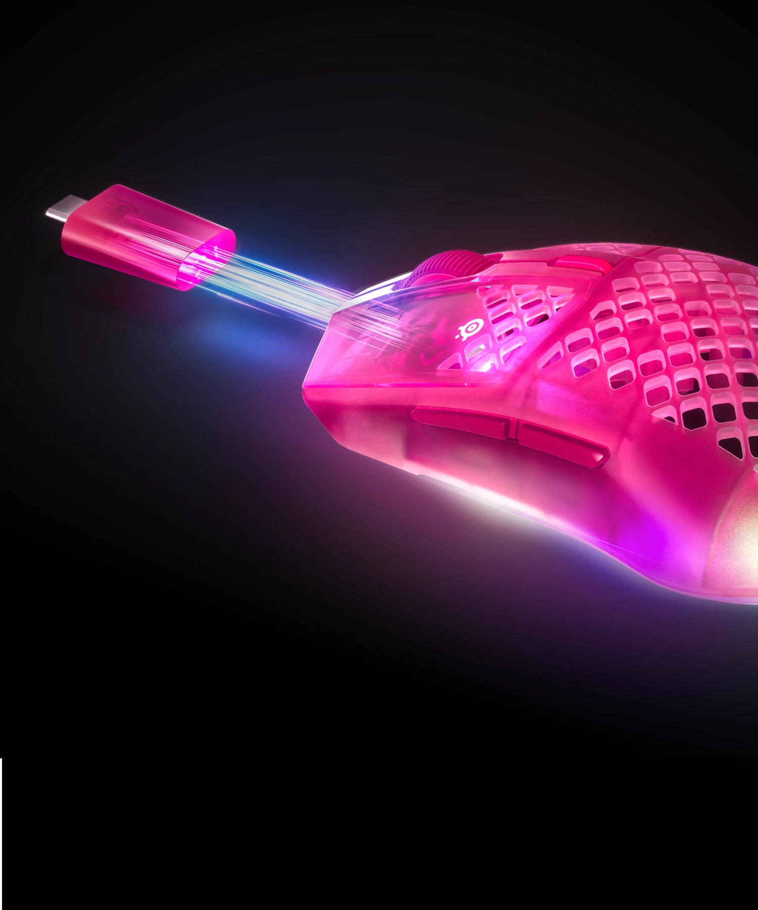 Wireless gaming mouse with glowing USB‑C dongle effect, emphasizing fast data transfer.