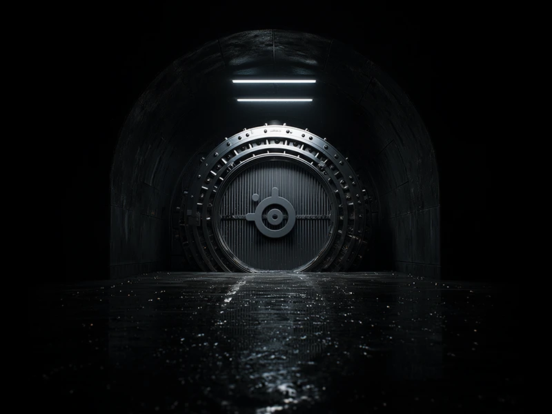 Een afbeelding van een kluis met het SteelSeries-logo op de voorkant.