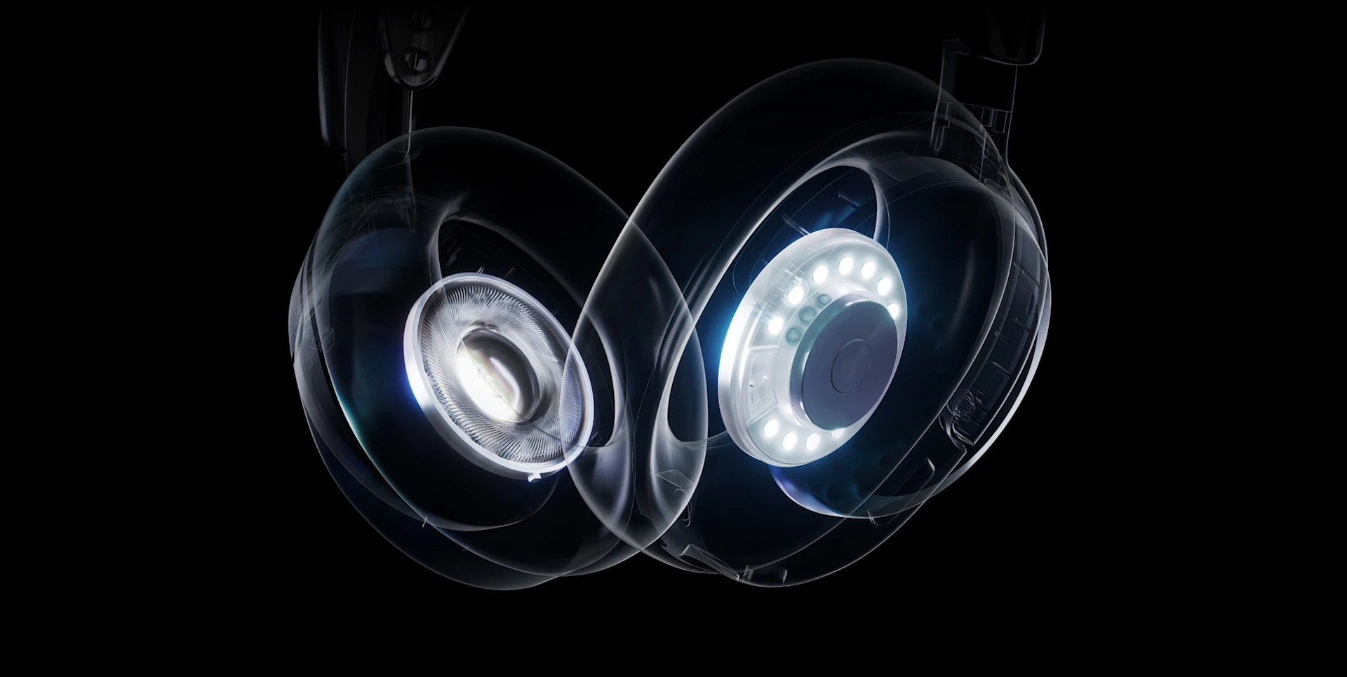Vista abstracta de los componentes internos de los auriculares inalámbricos Arctis Nova 3