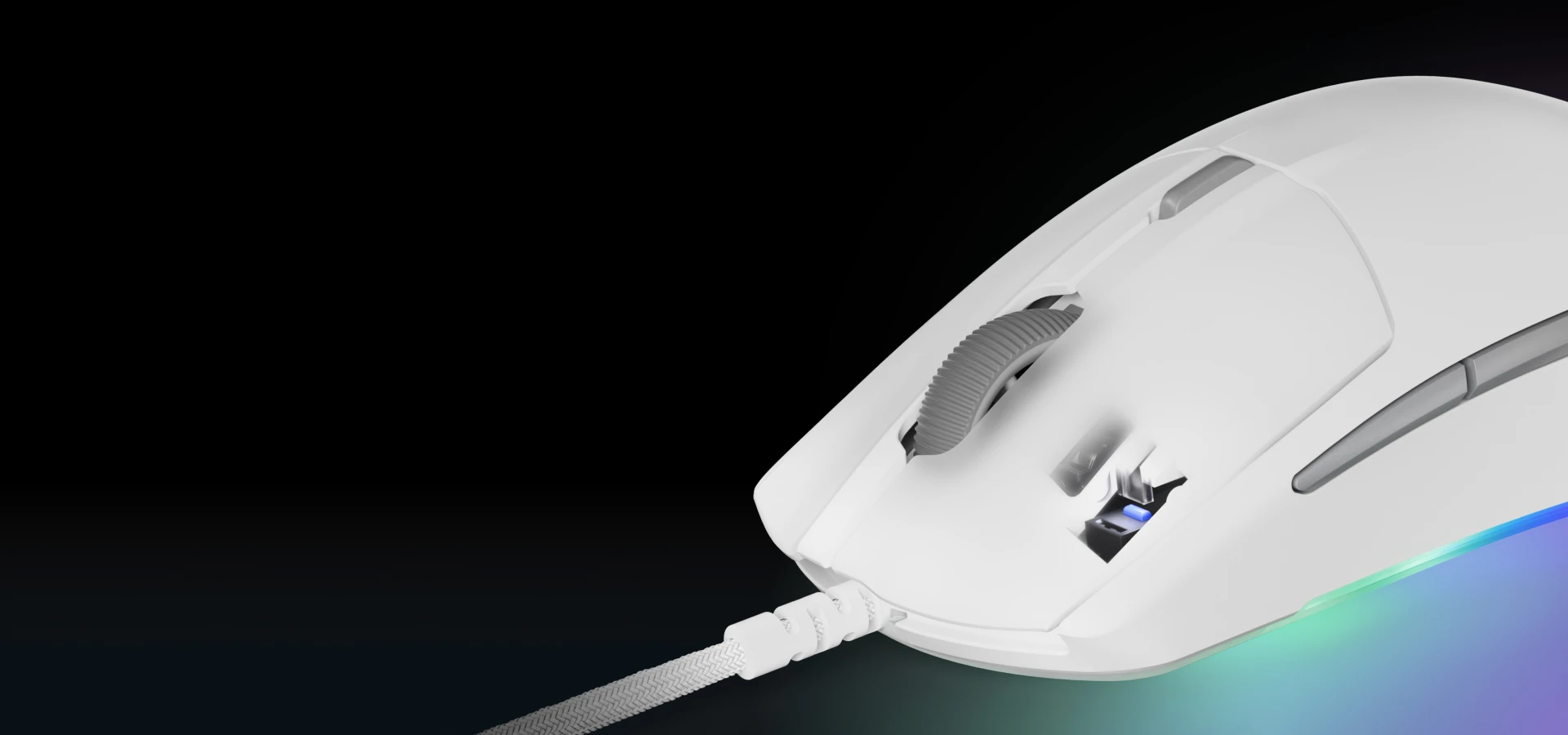 The Rival 3 Gen 2 mouse is connected by a cable and has a glowing bottom with RGB colors