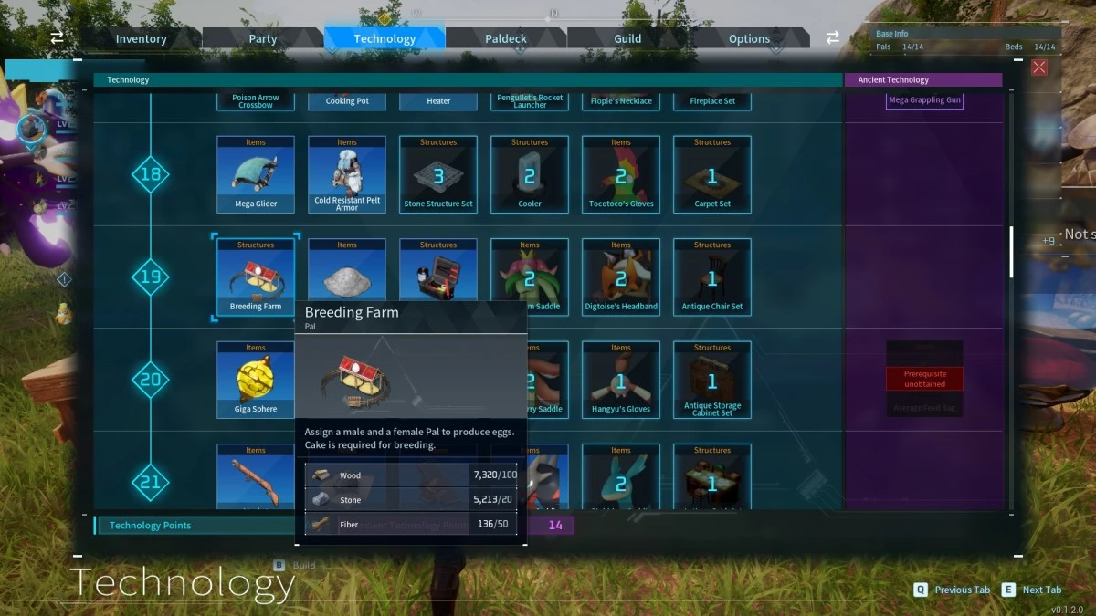 Menu of PalWorld game