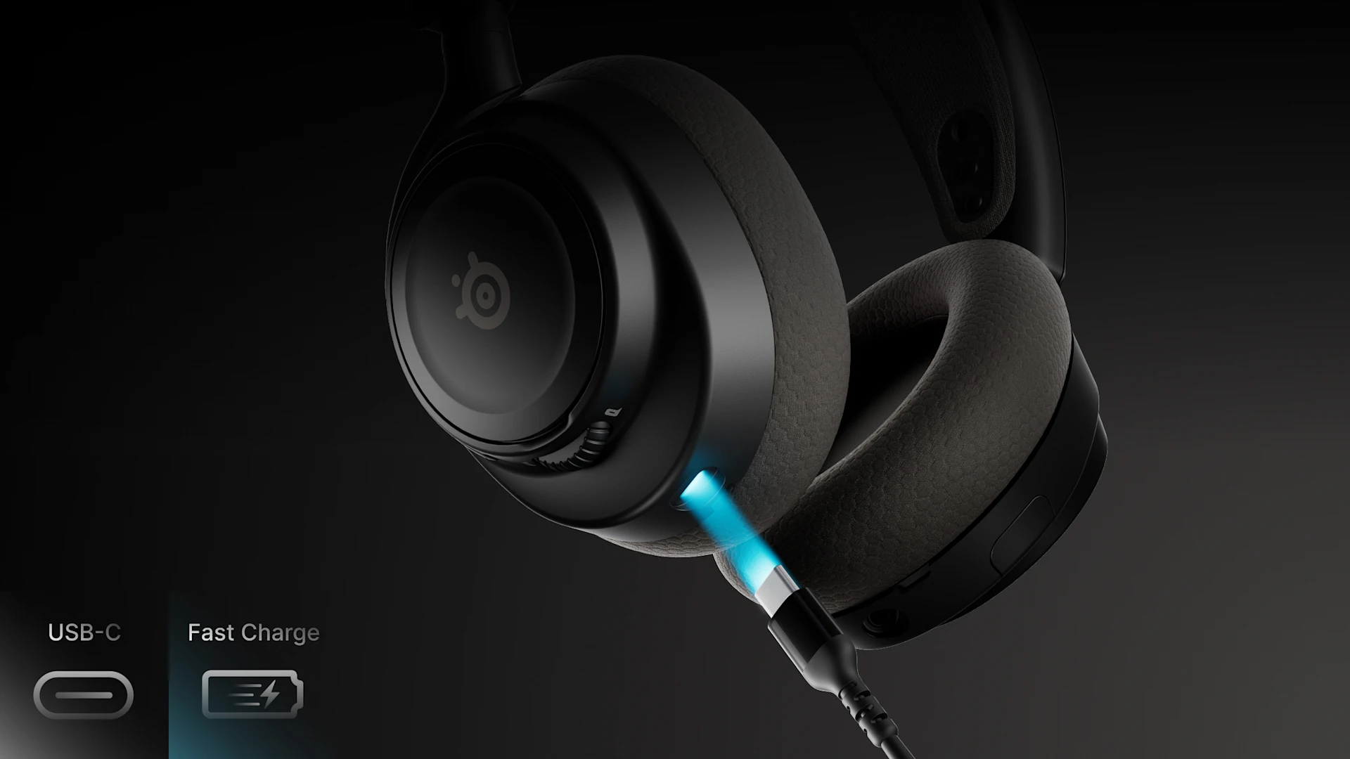arctis nova 7 gen 2 with usb cable approaching the socket on the headphone