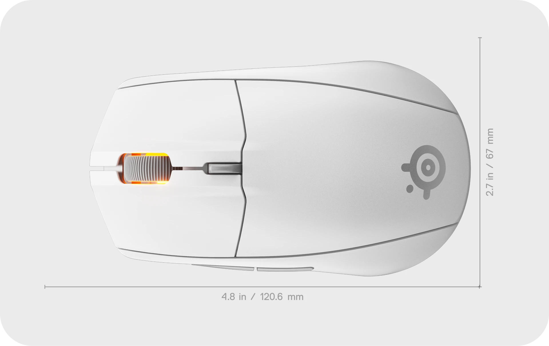 photo showing the Rival 3 Wireless Gen 2 mouse from above showing its dimensions