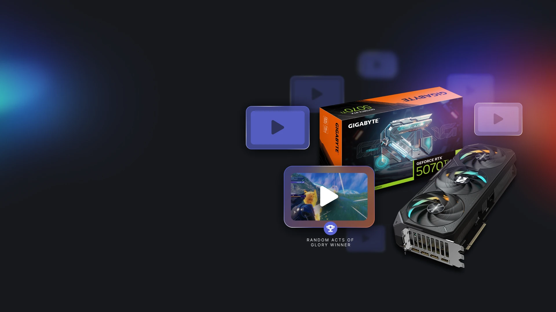 Una imagen del premio principal, una RTX 5070TI, con algunos clips a su alrededor.