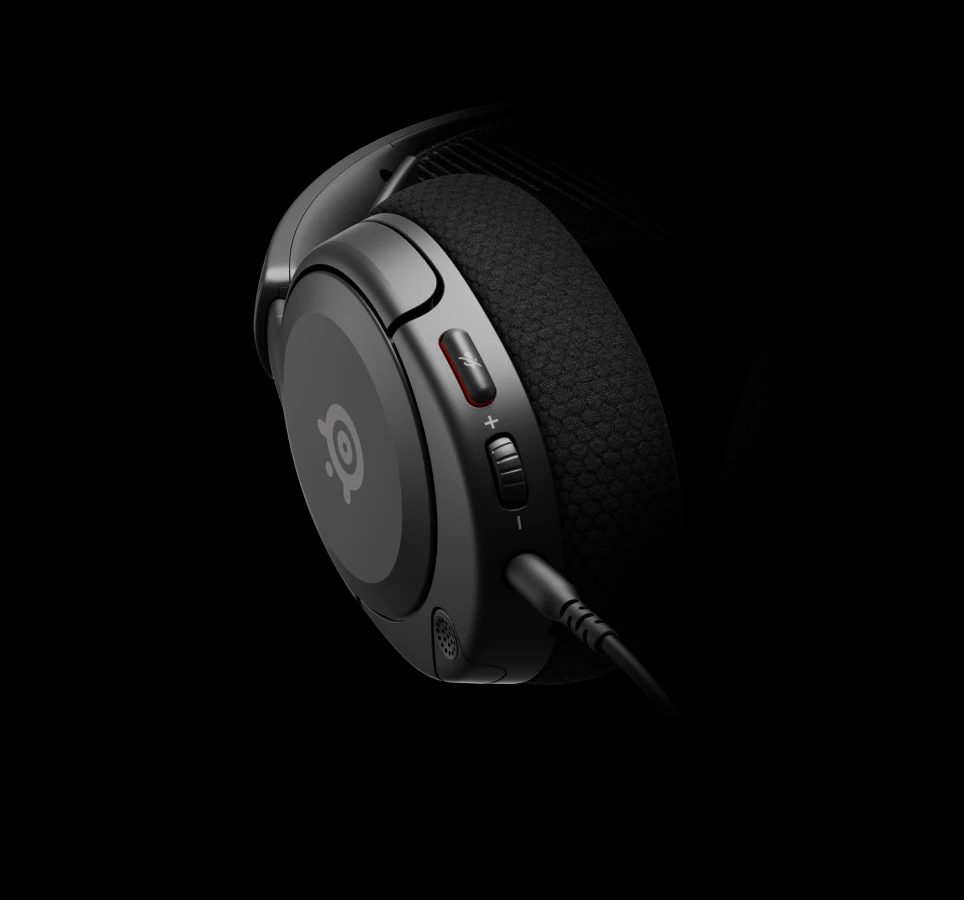 A close view of an Arctis Nova 1 Headphone with control buttons on it