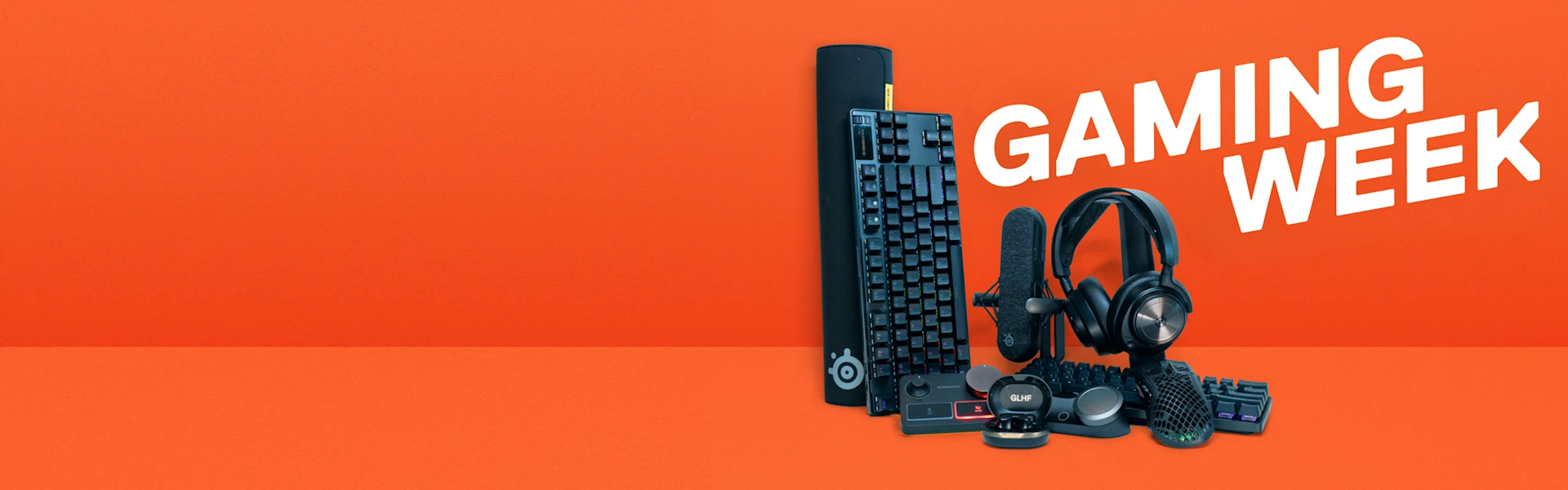 An image of assorted SteelSeries gear with text that reads: "GAMING WEEK".