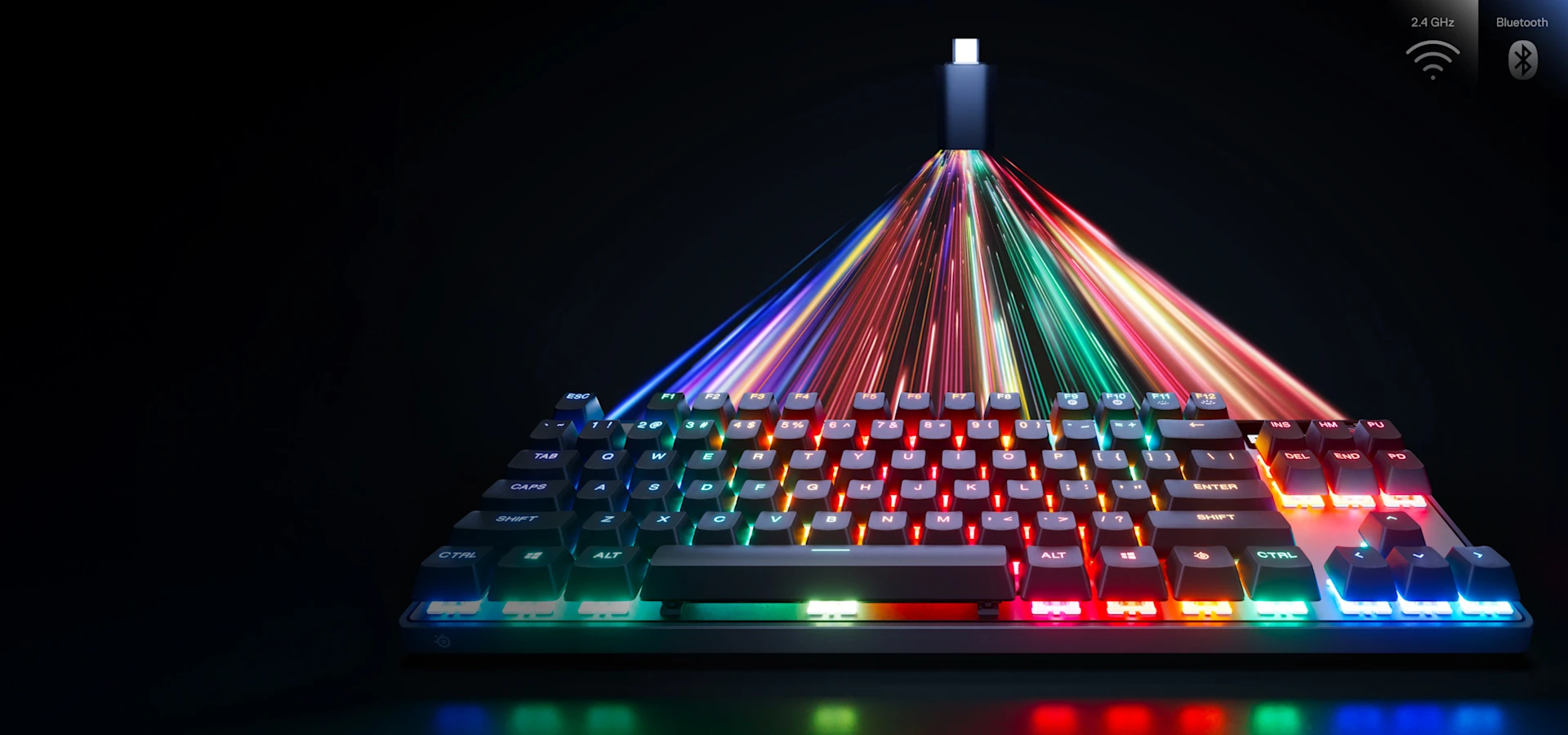 Clavier sans fil Apex Pro TKL illuminé avec des couleurs RGB