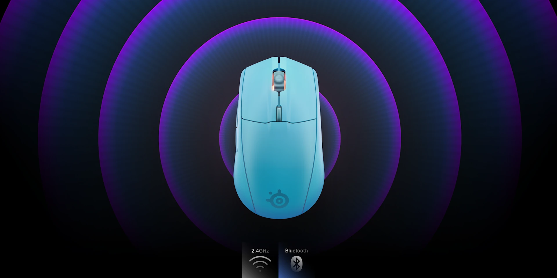 Rival 3 Wireless Gen 2 mouse on an abstract background in purple and blue