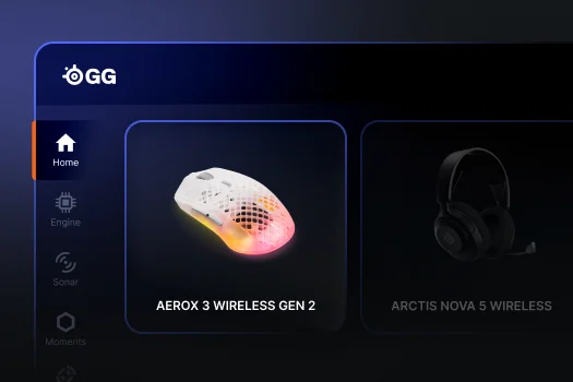 SteelSeries GG-Startseite mit Karten für die Hardware Aerox 3 Wireless Gen 2 und Arctis Nova 5 Wireless.