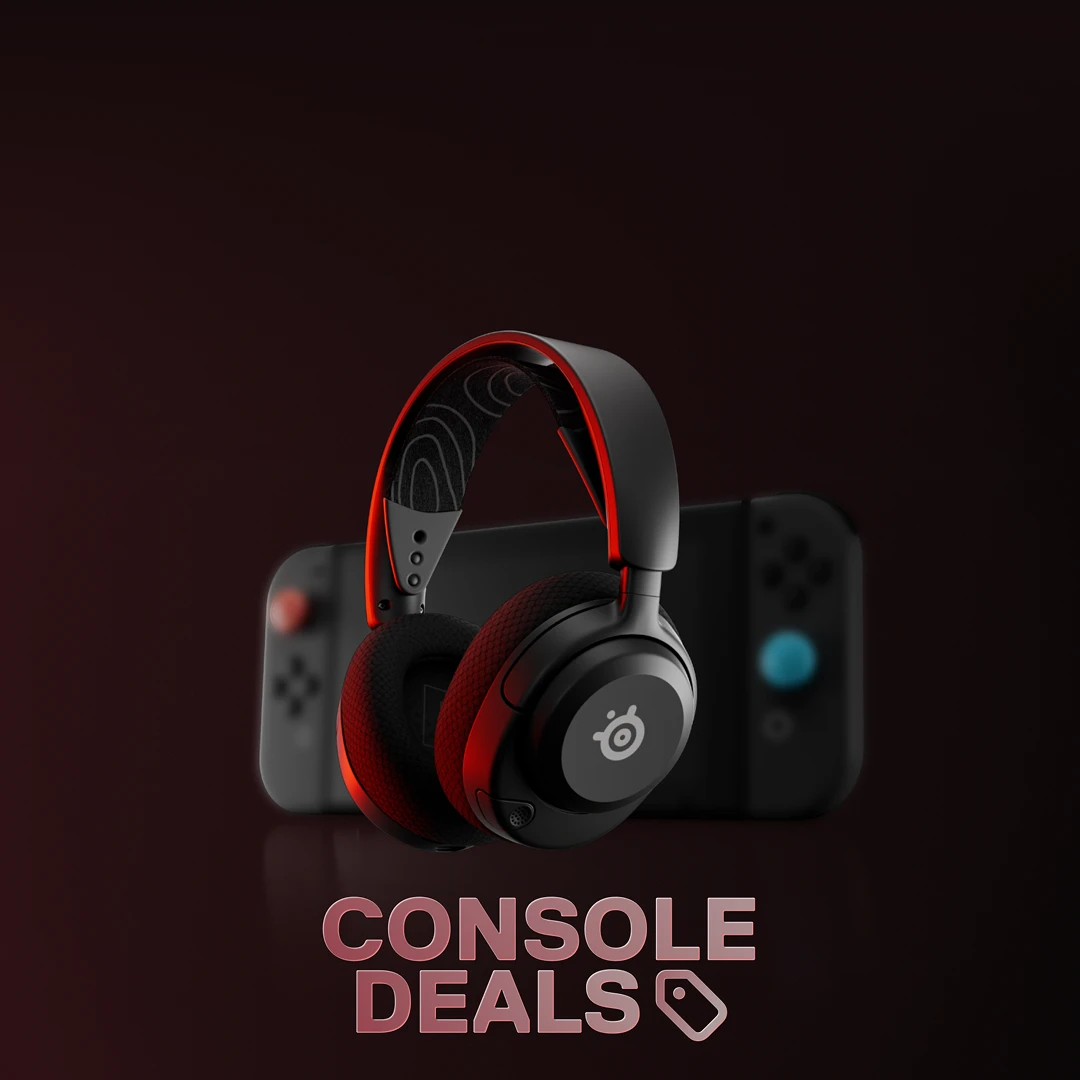 An image of an Arctis Nova headset and handheld console behind it with text that reads: "Console Deals".