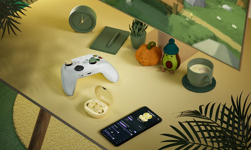 An image of an all yuzu colored SteelSeries gaming setup.