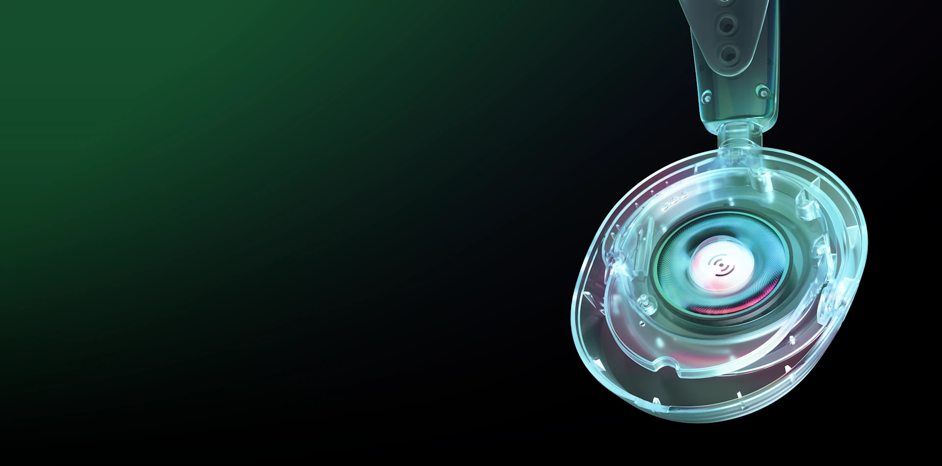 Arctis Nova 1 headset acoustic system focus illustration with a scanner effect