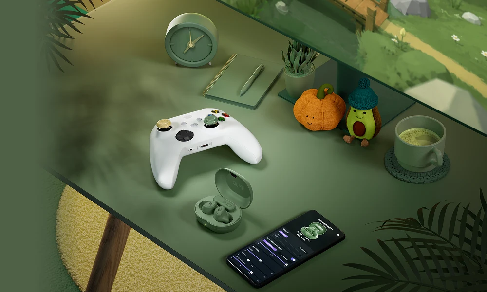 An image of an all matcha colored SteelSeries desk setup.