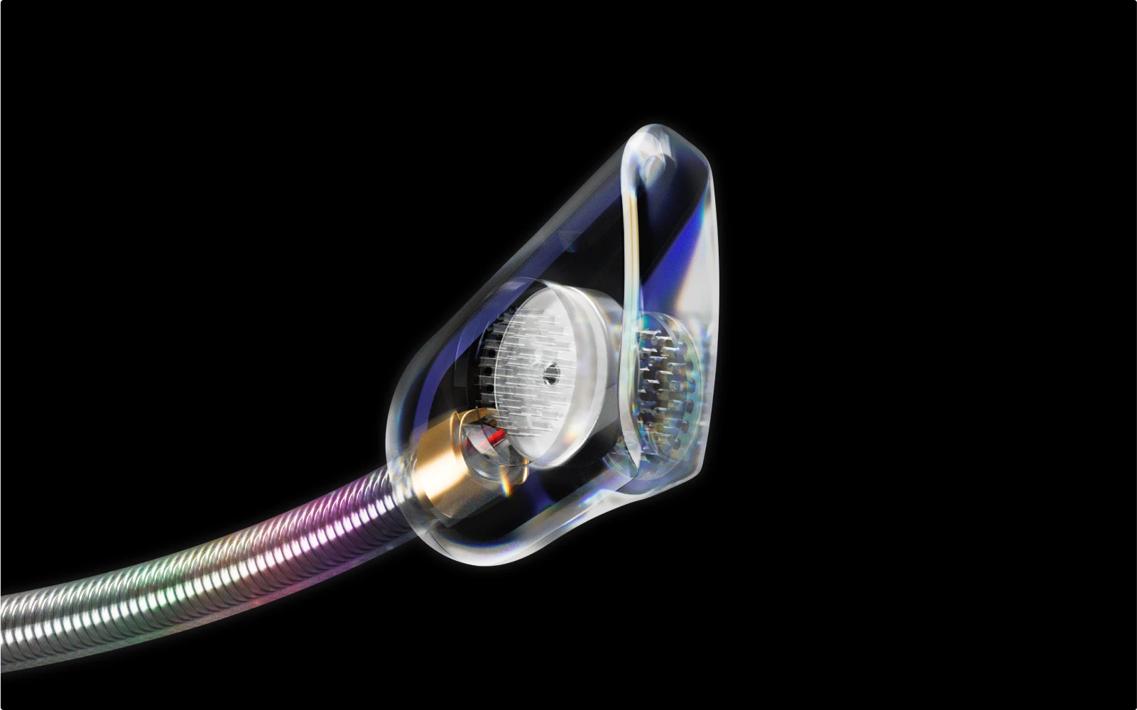 Close-up of a transparent microphone.