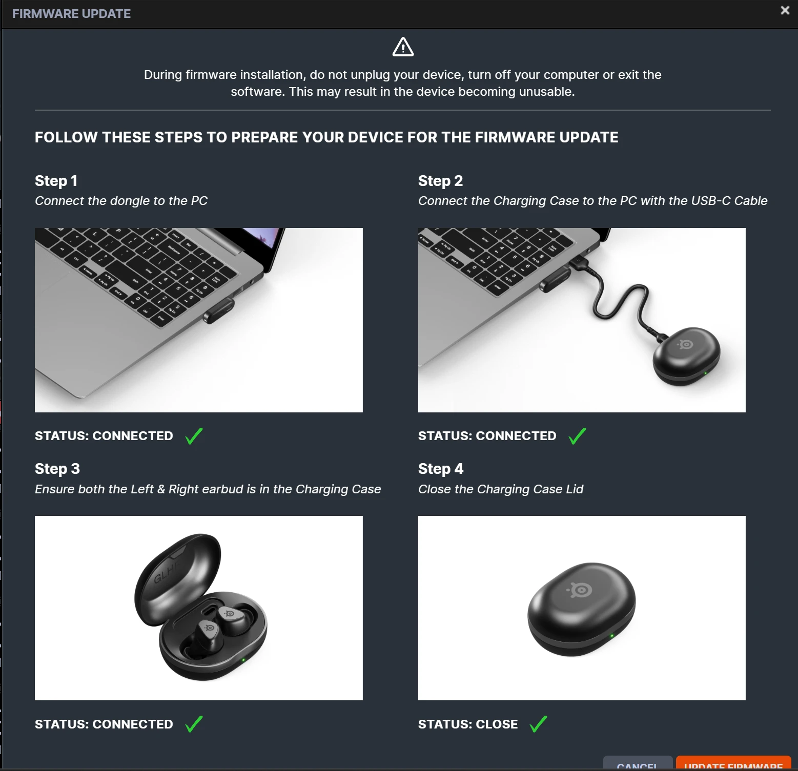 process of updating device.