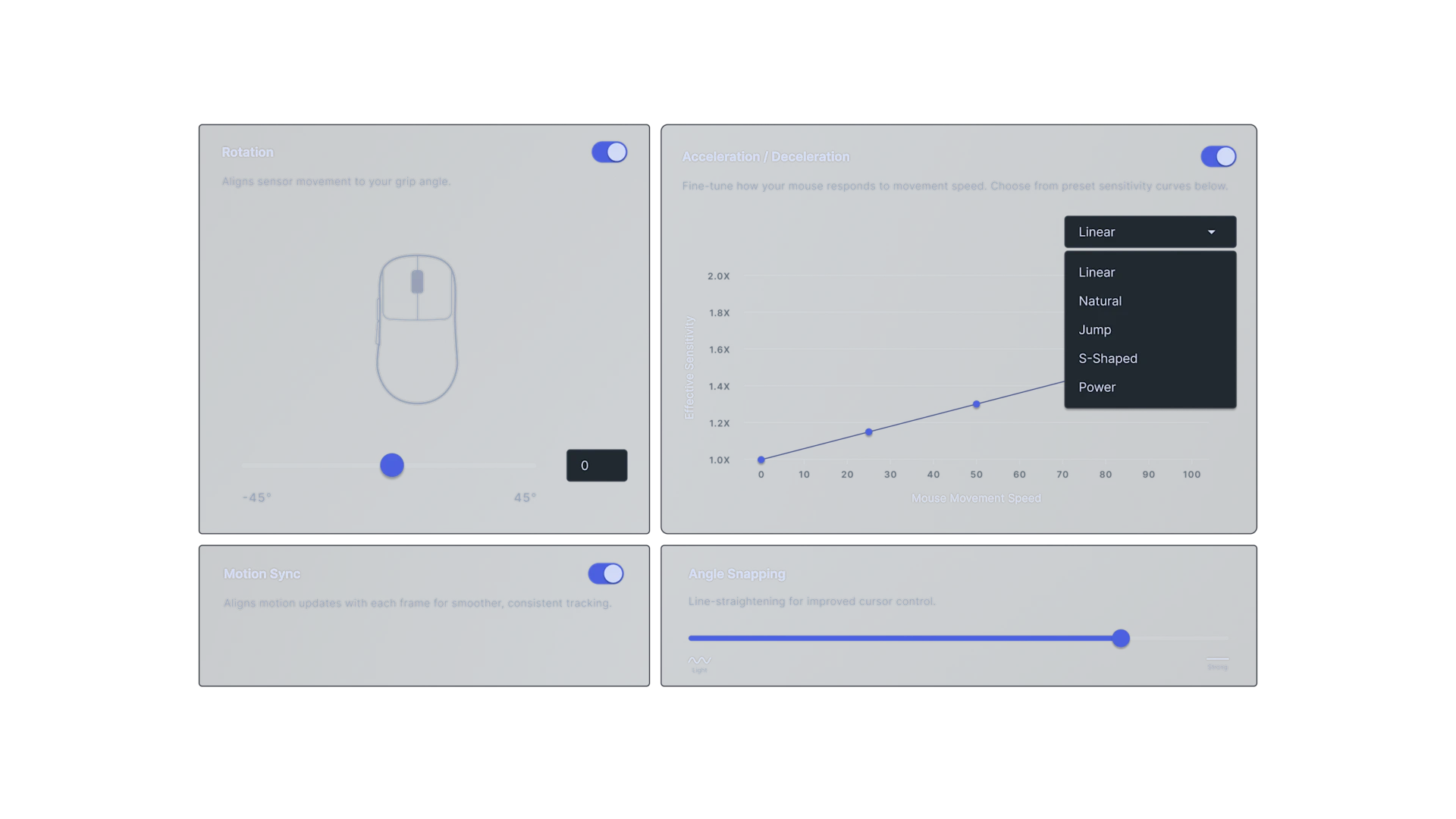 Companion software dashboard with customization controls for independent X-Y DPI, lift-off distance, Smart DPI, and Sensitivity Matcher.