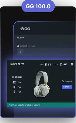 Imagen de la actualización GG100.0 con la interfaz de usuario de configuración de Arctis Nova Elite.