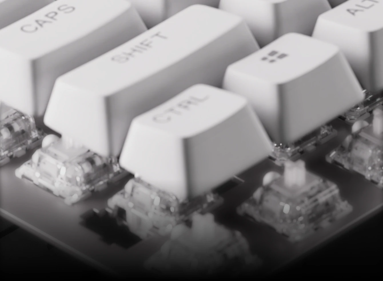Close-up of OmniPoint switches and keycaps on the SteelSeries Apex Pro Gen 3 gaming keyboard.