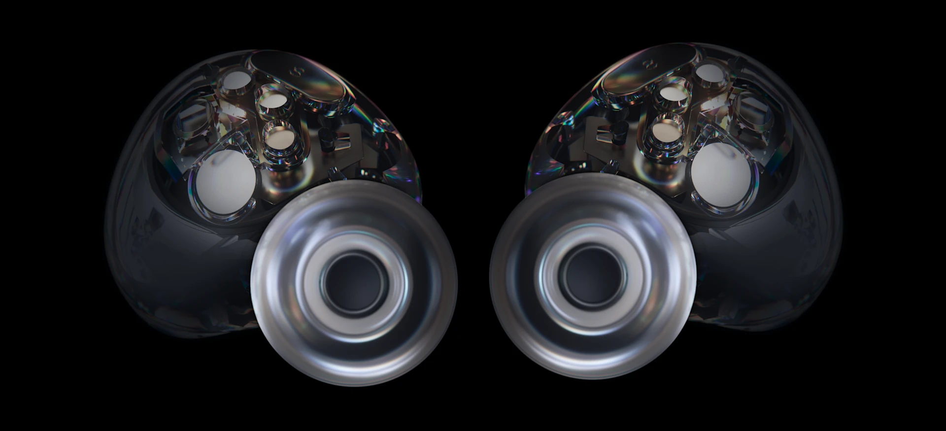 A pair of Arctis Gamebuds with illuminated technological interiors.
