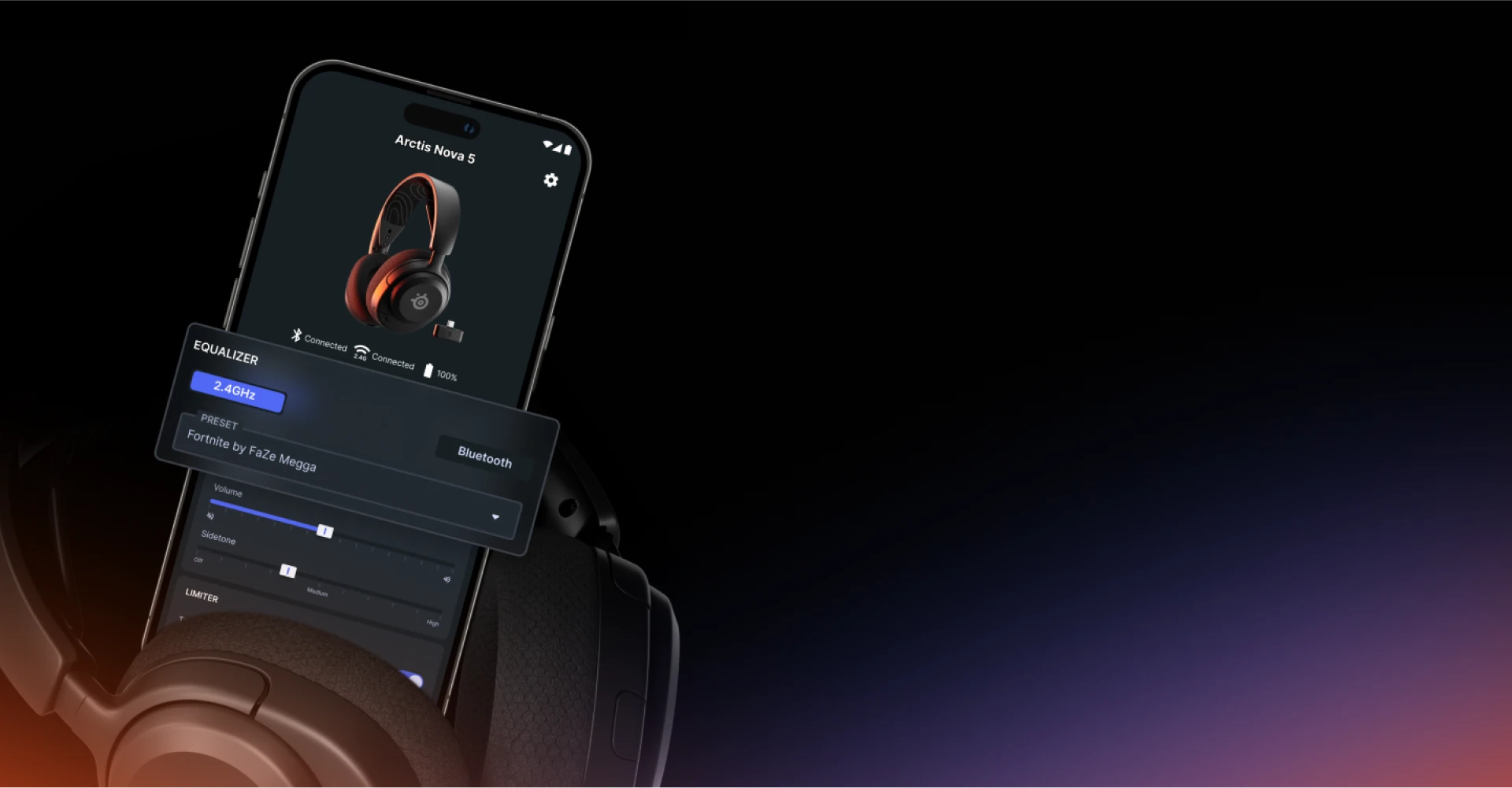 An image of the mobile app UI opened on a smartphone with an headset around