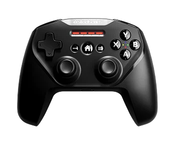 A black SteelSeries Stratus Duo wireless gaming controller with standard joysticks, D-pad, and A, B, X, Y buttons, viewed from the front.