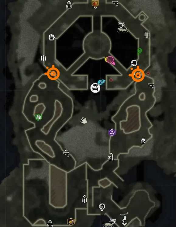 A map of black ops 6 showing where the traps are located.