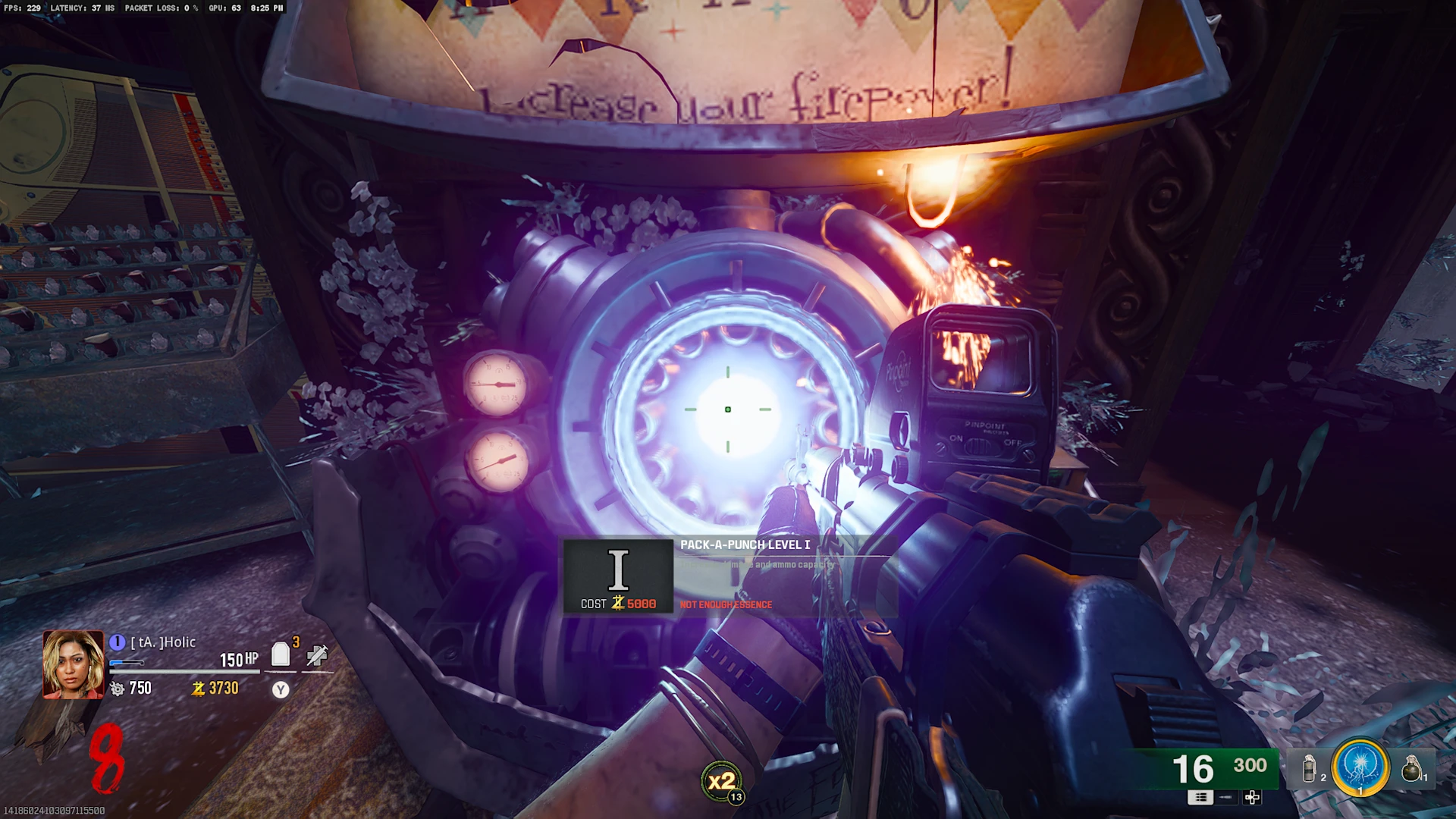 A person firing a gun at a purple mass.