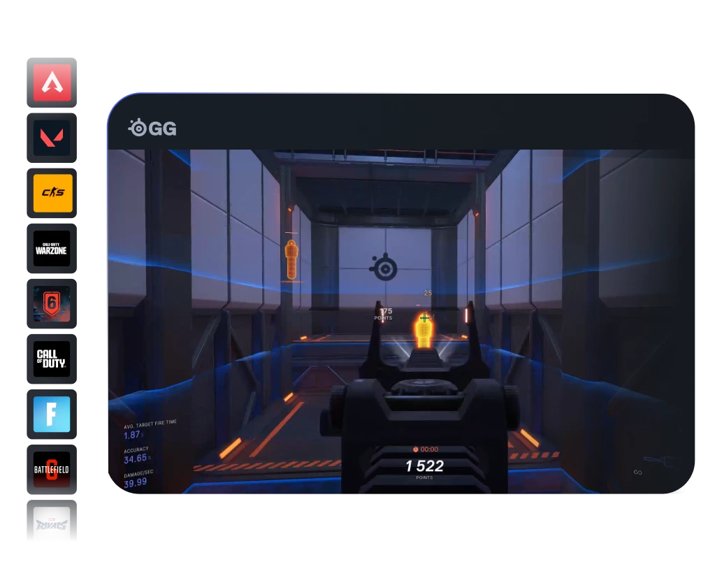 Interfaz de usuario del entrenador de puntería 3D.