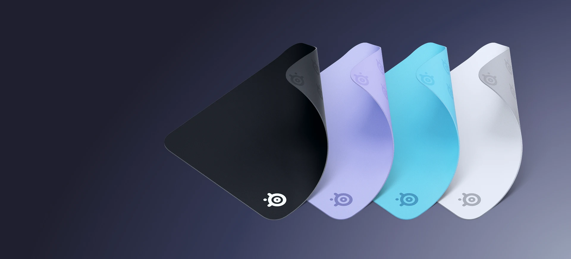 qck mousepad in black, lavender, aqua and white