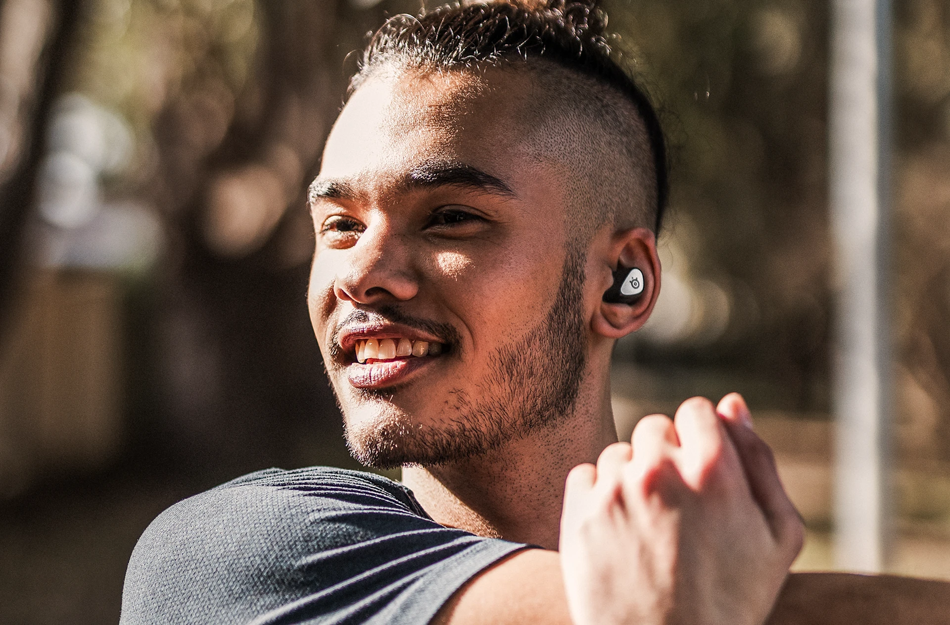 person listening to music and exercising. 