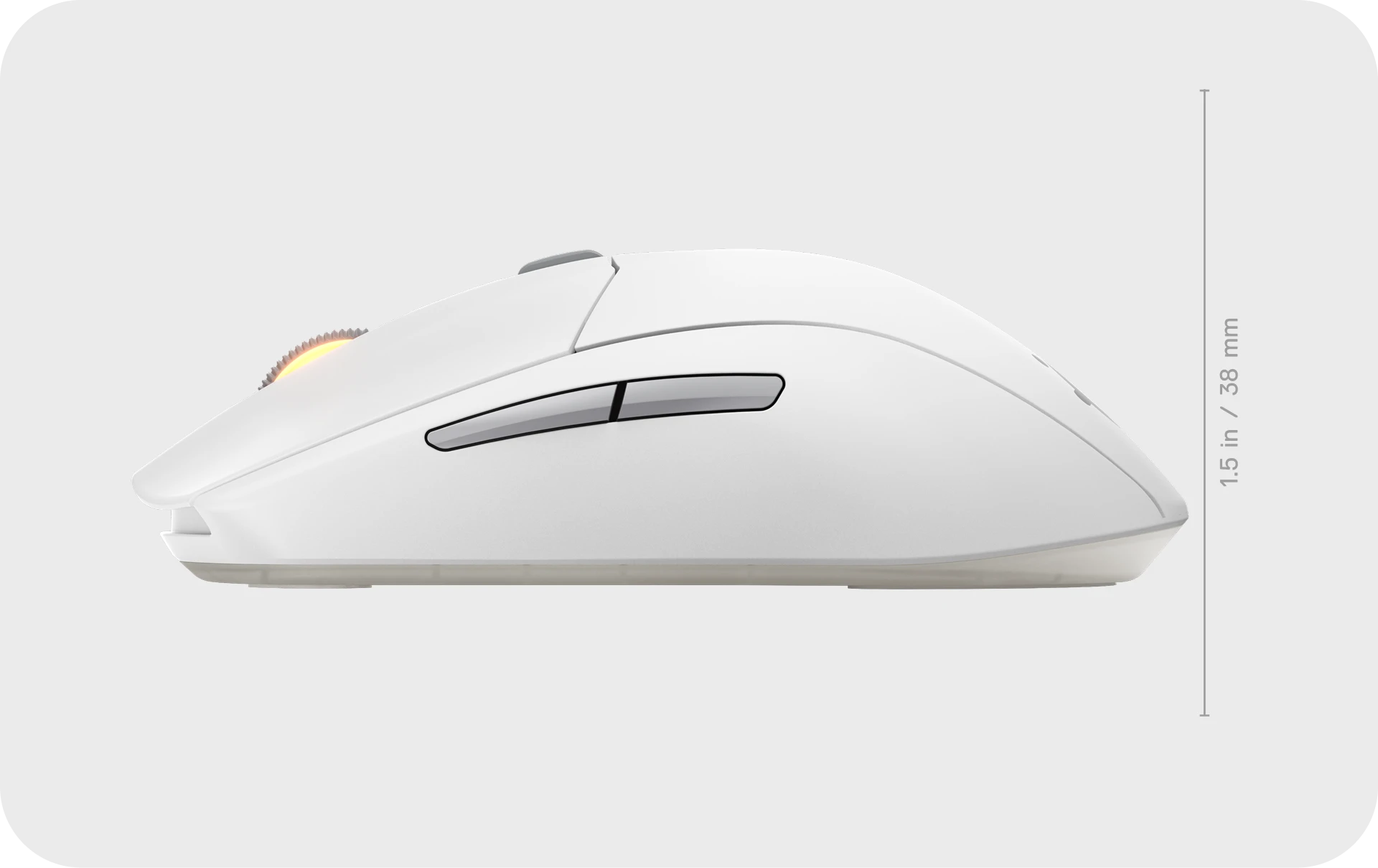 A photo showing the Rival 3 Wireless Gen 2 mouse from the side showing its dimensions