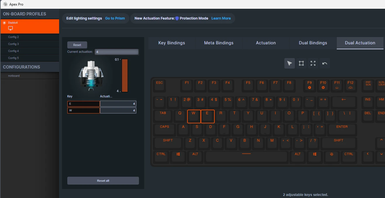 Screenshot of configuration panel in gg engine software, where you can set up your bindings.