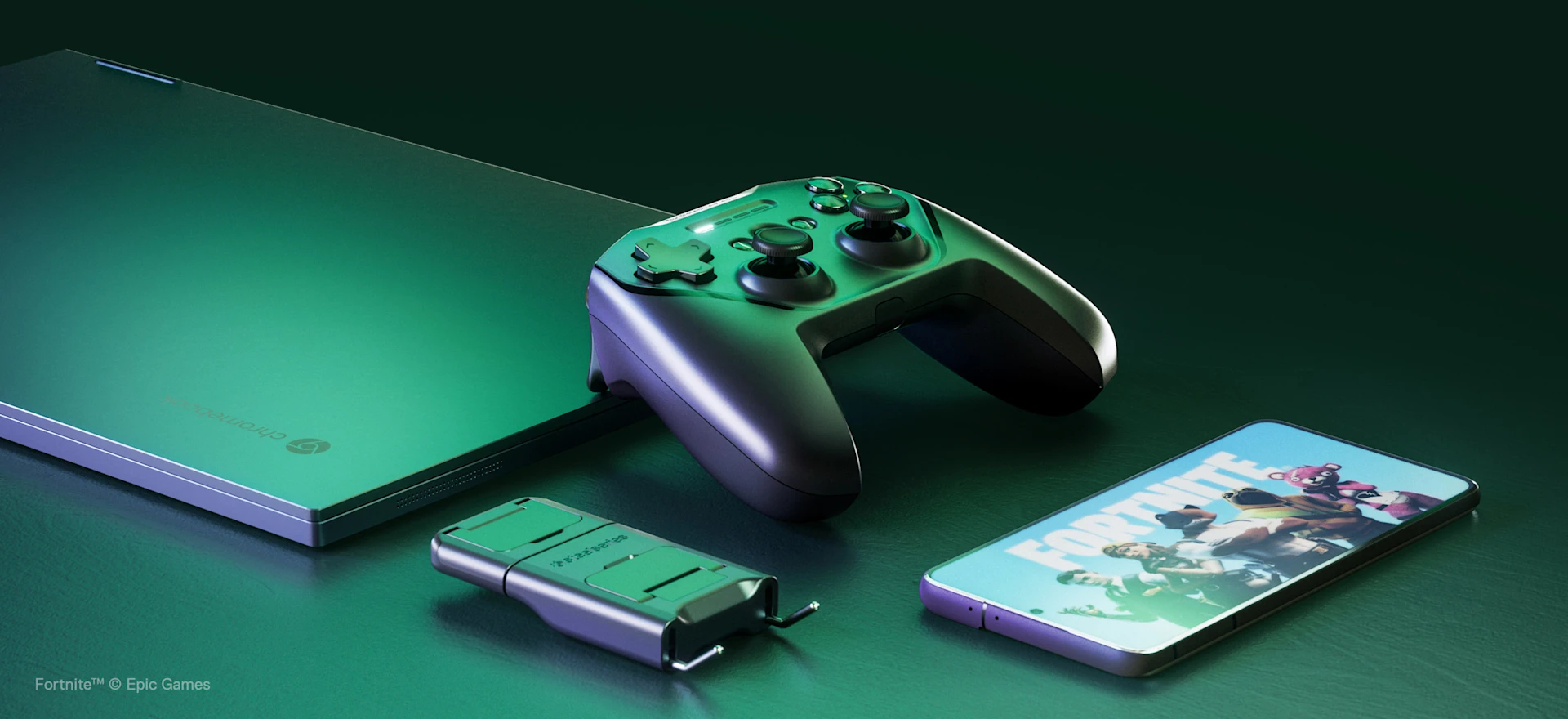 The Stratus Plus next to which there is a phone, a laptop, and a phone charger extension cord.