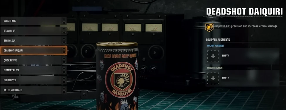 Option menu from black ops 6;deadshot daiquari is selected and all options are shown.