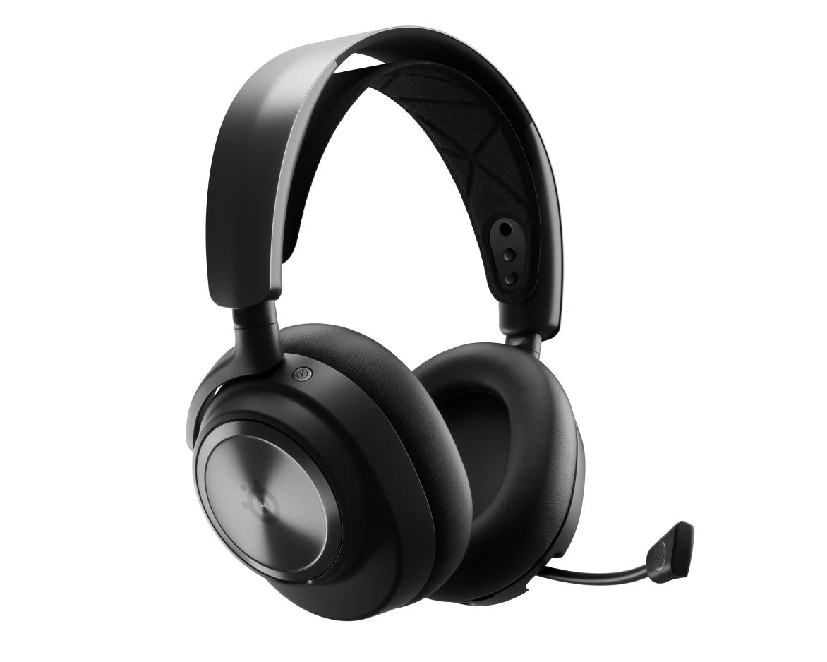 An image of Arctis Nova Pro Wireless with visible microphone. 