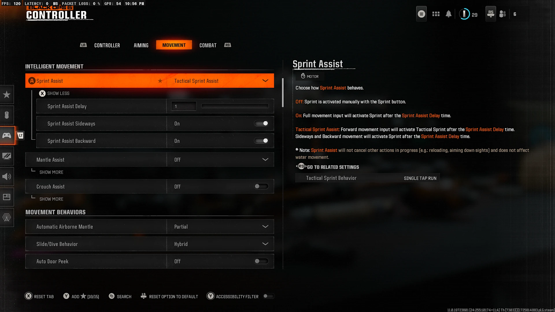 Screenshot of Black Ops game settings.