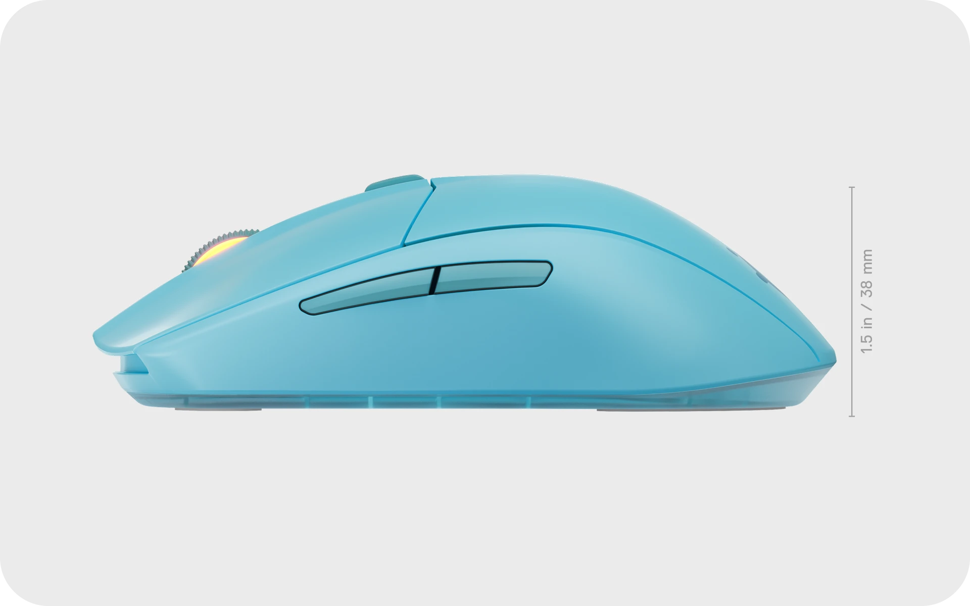 A photo showing the Rival 3 Wireless Gen 2 mouse from the side showing its dimensions