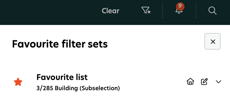 New design | General - Favourite filter sets