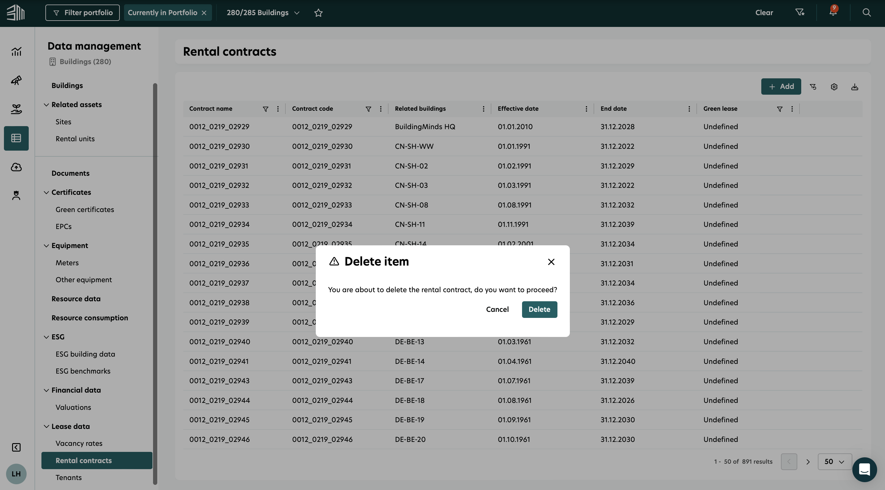 delete rental contract