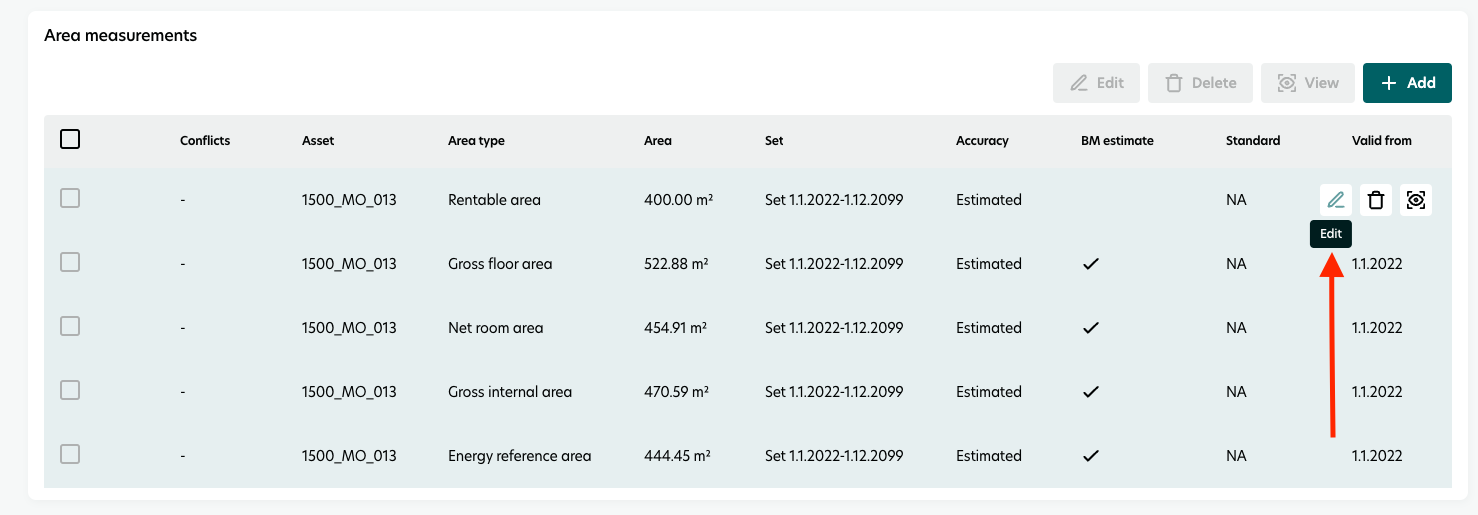 Area measurements edit