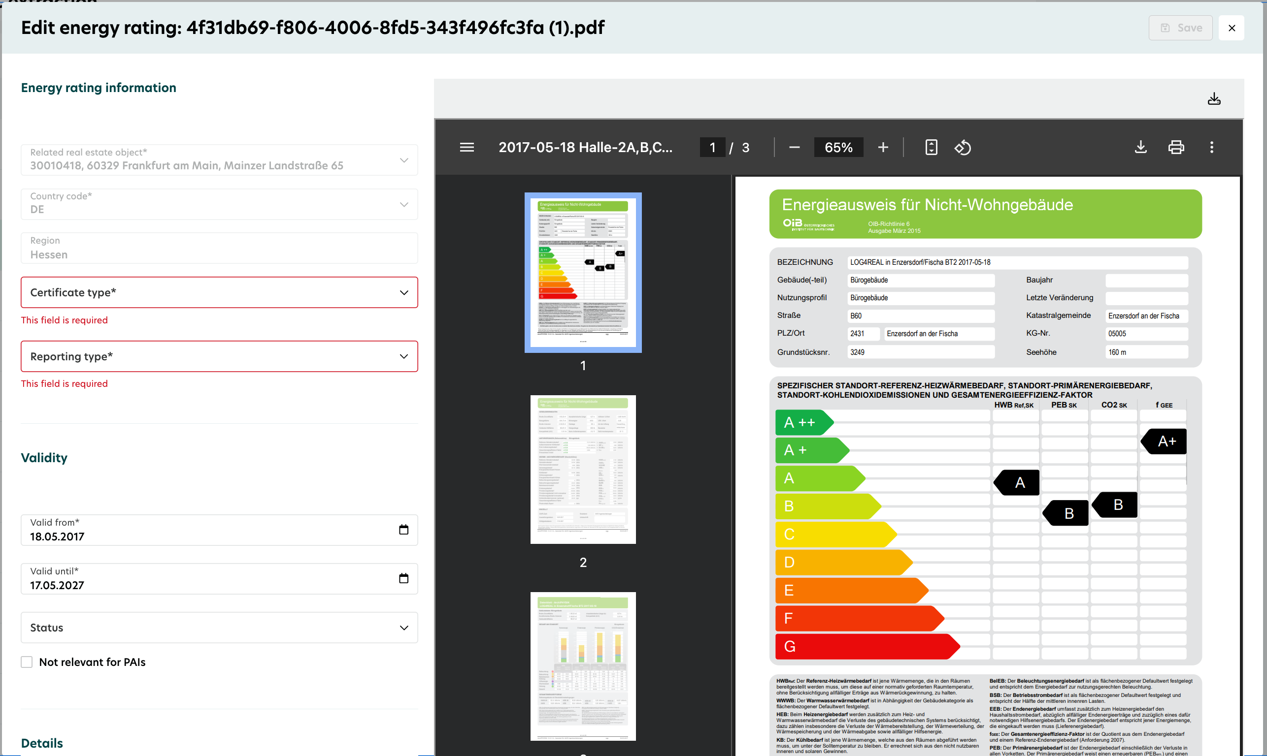 Edit energy rating