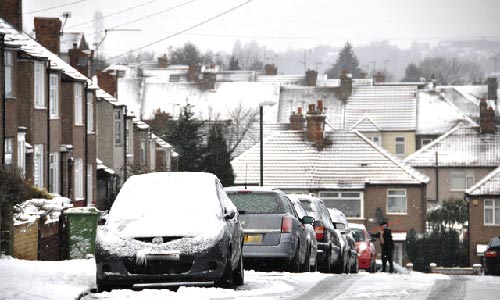 cold winter street with snow